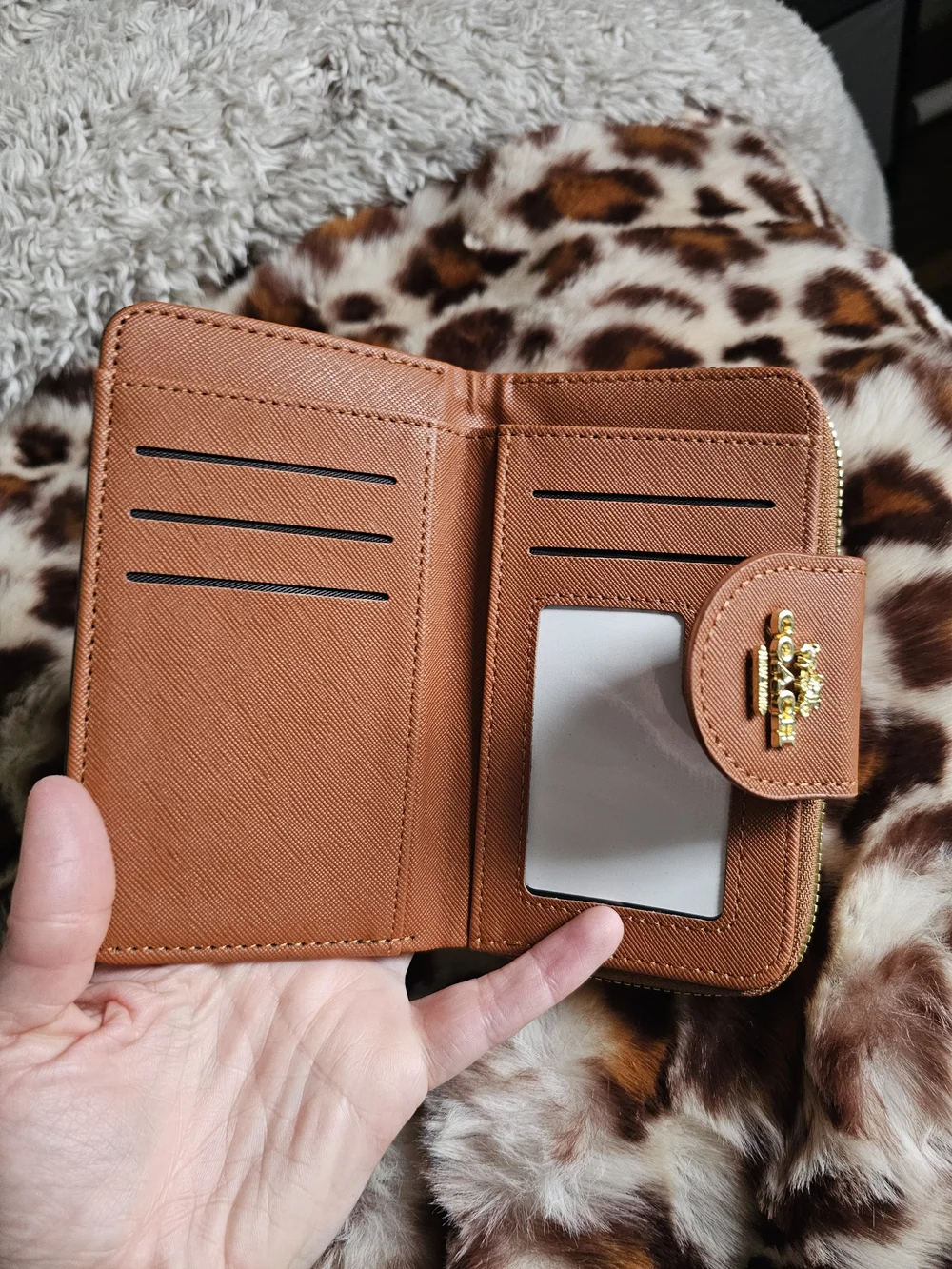 COACH Beige Floral Signature Zip Wallet with Brown Leather Trim 🌸 - Picture 6 of 7